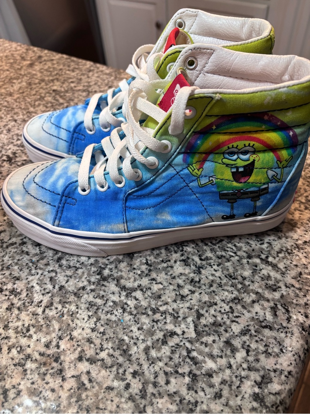 Vans Kids High-Top SpongeBob Rainbow Tie-Dye Sneakers in Blue and Green
